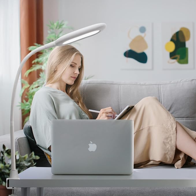 LED Reading Lamp, Eye Care Table Light Bright Enough for 700 Lumen, 10W Dimmable & 3 Color Modes, 360° Swivel Lamp Head Touch Desk Lamp for Home Office/Reading/Work (White)