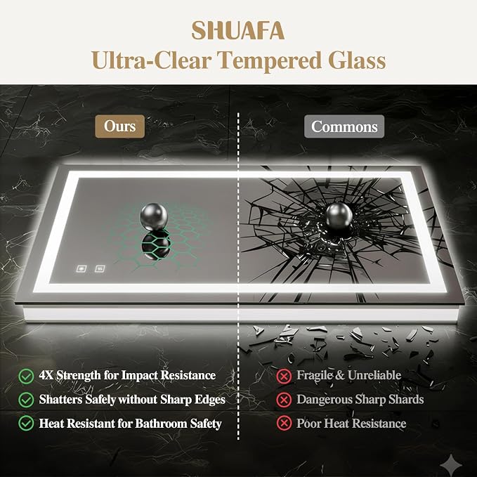 40X32 Inch Frontlit+ Backlit LED Bathroom Mirror with Lights | Bathroom Vanity Mirror for Wall, Ultra-Clear Tempered Glass, Shatter-Proof, Anti-Fog and Memory Function, ETL Listed