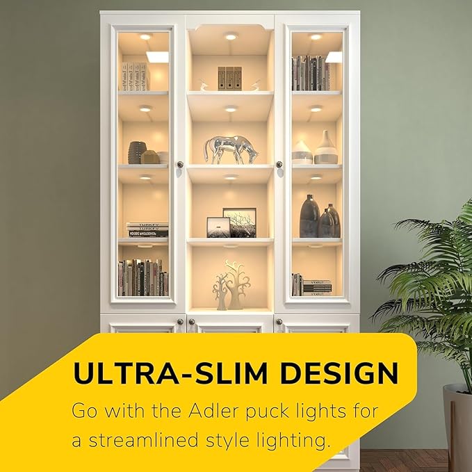Getinlight 2.75" Under Cabinet LED Puck Lights Kit, Plug-in 12V Set with in-Line Dimmer, 3000K Warm White, Recessed or Surface Mount, ETL Listed, 3-Pack, IN-0102-3-BK