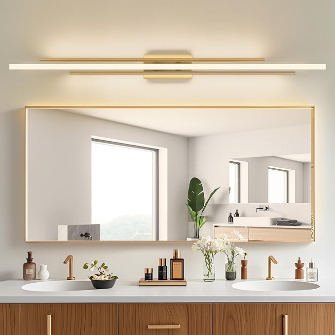 55" Long Vanity Light Gold Bathroom Wall Light Fixtures Long Vanity Lights Over Mirror Lighting Lamps Dimmable Bathroom Wall Mount Lighting Over Vanity Mirror