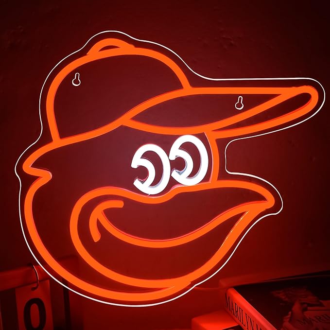 Baseball Neon Sign for Wall Decor Oriol Baseball Neon Light Baseball Sport Led Neon Sign for Man Cave,Boys'Room,Club,Pub,Birthday Christmas Signs for Sports Fans,Man,Boys,Size 13.9 * 13.2inch(FMXD184)