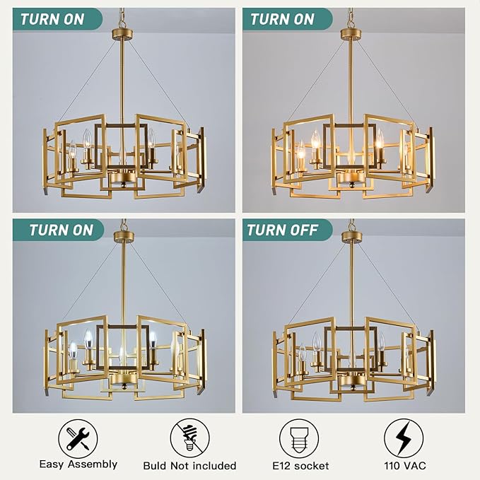 ZGLAOJT Modern Chandelier Gold Geometric Pendant Lighting Fixture 5-Light Metal Farmhouse Chandelier for Dining Room Living Room entryway Kitchen Bedroom Island