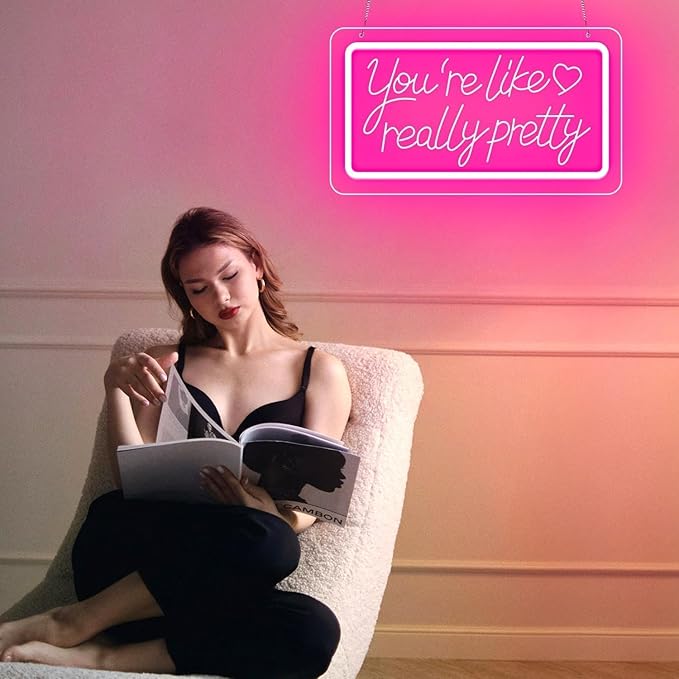 You’re Like Really Pretty Neon Sign – Pink LED Neon Light Wall Decor, 3D Art Carving, Dimmable USB Powered Night Light for Bedroom, Aesthetic Wall Decor, Christmas & Birthday Gift