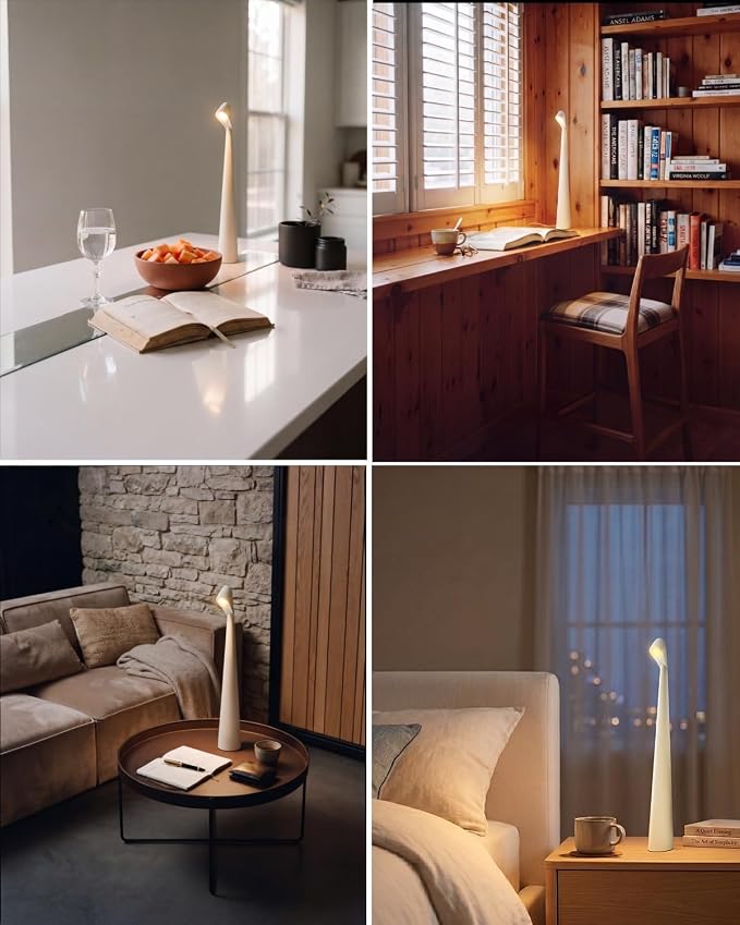 Cordless LED Table Lamp, 4000mAh Rechargeable Portable Desk Lamp, 3-Level Brightness, Bedside Night Light, Ambient Reading Light for Restaurant, Bedroom, Outdoor Camping, Night Light, White | 3-Level Brightness, Bedside Night Light, Ambient Reading Lig...