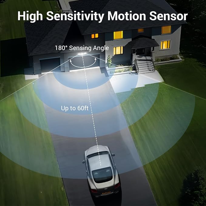 Outdoor LED Flood Lights D2D Security Lights Motion Sensor Remote 45W 5000K | NOVOSTELLA 1Pack Outside Motion Floodlights IP65 Waterproof Dusk to Dawn 3 Heads Wired Wall Adjustable for Garage Yard House