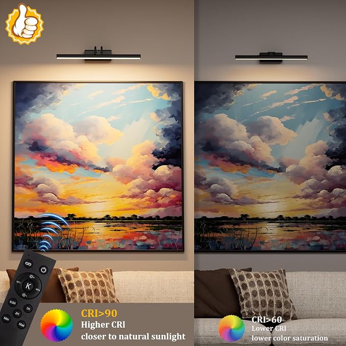 Battery Operated Picture Light for Wall, 13.8'', Black | 4000 mAh, Dimmable, Remote Control, For Art Painting & Gallery, Display for Living Room, Bedroom