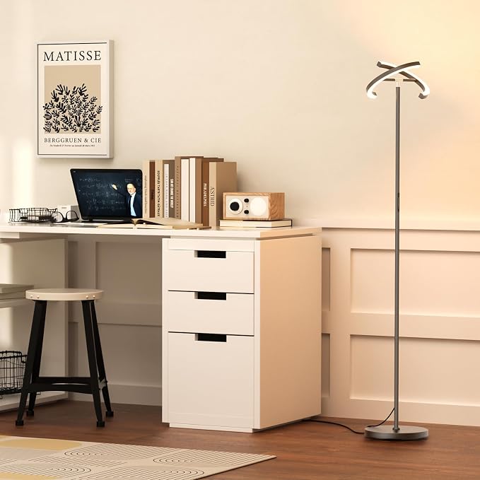 Gunmetal Gray LED Floor Lamp - Rotatable Standing Lamp for Living Room Bedroom, 22W Dimmable Floor Readig Light with Touch/Remote Control, Modern Corner Lamp for Office, Brightness Adjustable