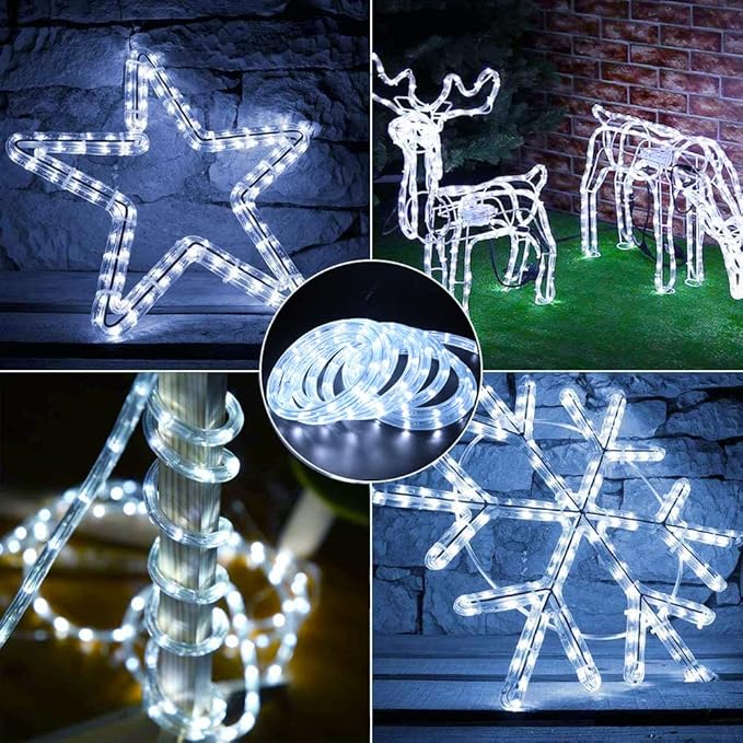 20ft 2-Wire Waterproof LED Rope Light Kit,110V-120V PVC 30 LED/M Tube Lights Strip for Background, Outdoor, Christmas, Home Decoration(White)