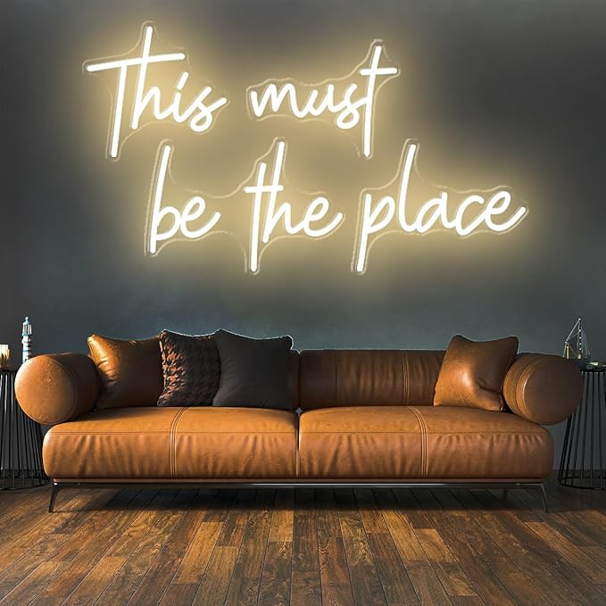 78x16 Inch Super Large This Must Be The Place Neon Sign for Wall Decor,Neon Light Signs with Remote Dimmer,This Must Be The Place LED Sign for Bedroom, Office, Cafe, Bar, Weddings, Warm White
