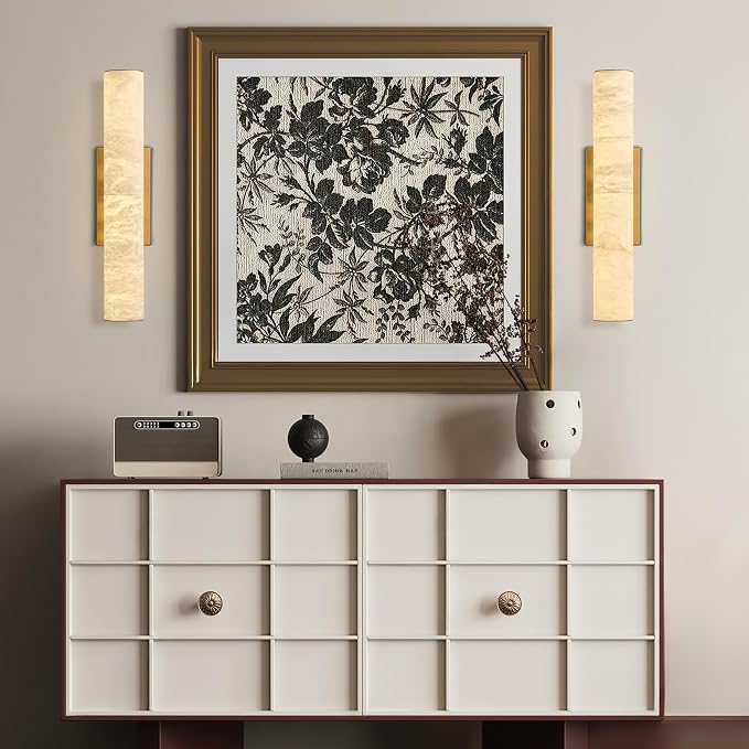 Alabaster Wall Sconces, 20" Brass Wall Sconce, Modern Bathroom Sconces Wall Lighting, Gold Wall Sconce, Spanish Natural Marble Sconce for Living Room, Bedroom, Stairs, Hallway