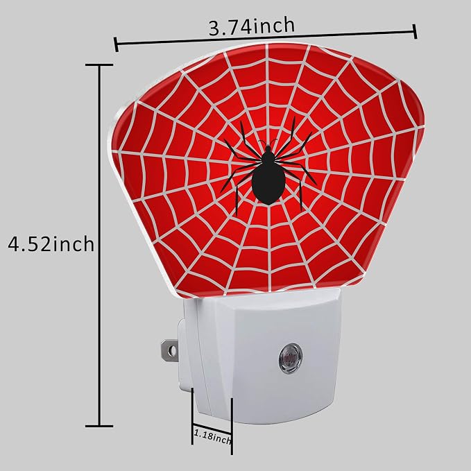 Black Spider Night Light for Kids, White Spider Web LED Night Light Plug into Wall with Dusk to Dawn Sensor for Girls Boys Women Men Room, Hallway, Kitchen, Bathroom, Stairs Decor