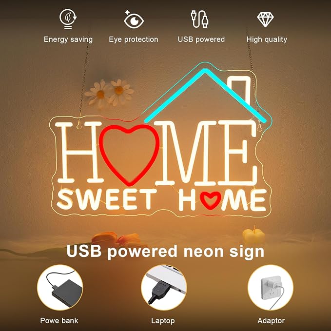Sweet Home Neon Sign Warm White LED Signs for Living Room Bedroom House New Apartment Wall Decor Welcome Neon Light Up Coffee Office Cozy Home Decor Art Gifts for Newlywed Couples Apartment Renters