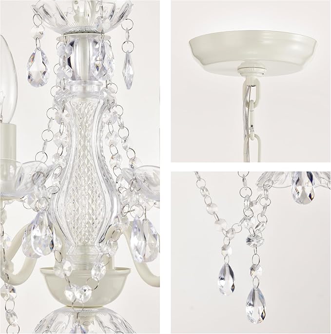 Small White 5-Light Crystal Chandelier, Modern Glass Chandelier Lighting Fixture, Small Chandelier for Bedroom, Dining Room, Living Room, Kitchen, Foyer, Girls Room Ceiling Light
