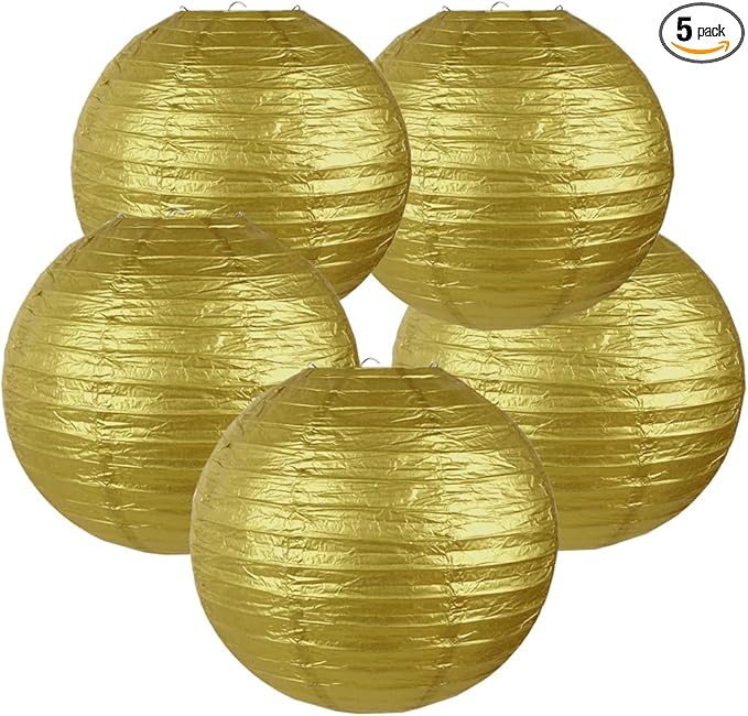 8 Inch Gold Paper lantern,Chinese Japanese lanterns New Years Decorations 2025(Set of 5,Gold)