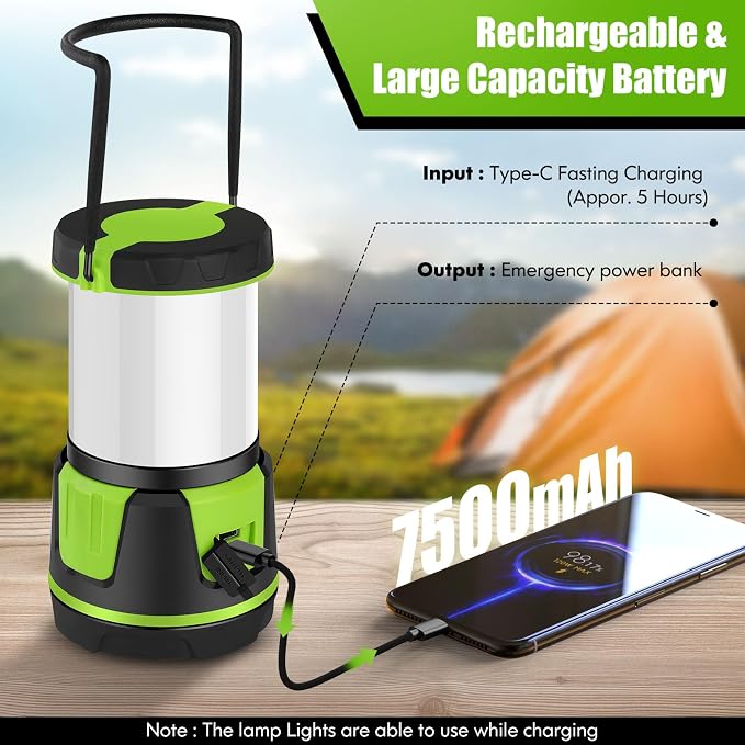 Rechargeable Emergency Lantern, 3000 Lumens Camping Light | with 7500mAh Power Bank, 5 Modes, IP54 Weather Resistant Light for Power Outages, Camping & Storm Prep