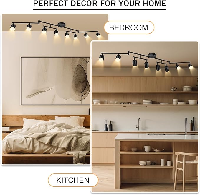 Black Track Lighting Fixture Ceiling, Modern Track Light Fixtures Kitchen, 8-Light Rotatable LED Track Lights, Semi Flush Wall Sconces Lighting for Dining Room/Hallway(GU10 Socket, Bulb Not Included)