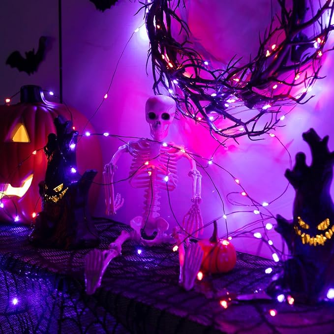 Halloween Fairy Lights 200FT 600 LED Waterproof Plug in Purple and Orange LED String Lights with Remote 8 Modes for Indoor or Outdoor, Patio, Backyard,Garden