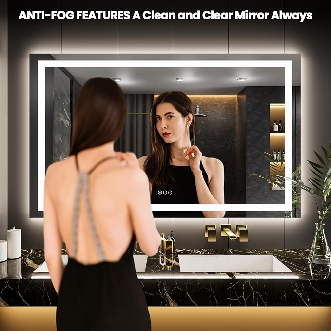 LOAAO 60"X32" LED Bathroom Mirror with Lights | Anti-Fog, Dimmable, 3 Color Temperature, Backlit + Front Lit, Memory Function, Tempered Glass, UL Listed