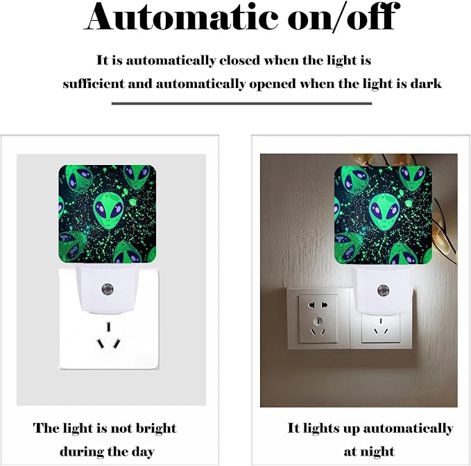 Green Aliens Night Light,Plug Into Wall Decor for Stairway,Hallway,Kitchen,Dusk to Dawn Sensor Nightlights for Boys/Girls/Women/Men Room Gifts