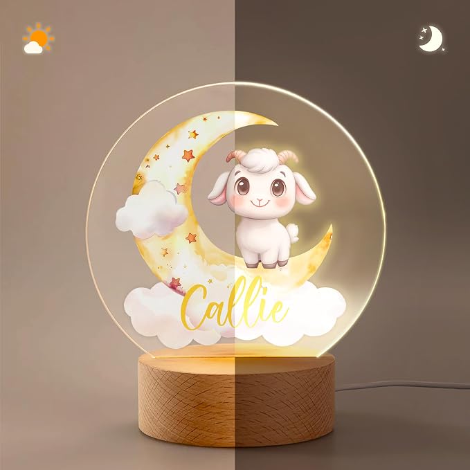 Personalized Cute Animals Acrylic Night Light, Custom Name LED Light for Nursery 48 Patterns Option Gift for Kids