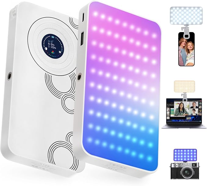 RGB Video Light, 135 LED Portable Camera Light, 360° Full Color Photography Lighting, 2700-7500K CRI 95+, 13 Light Modes for Phone, DSLR Video Recording, Vlog, YouTube Game Live Streaming