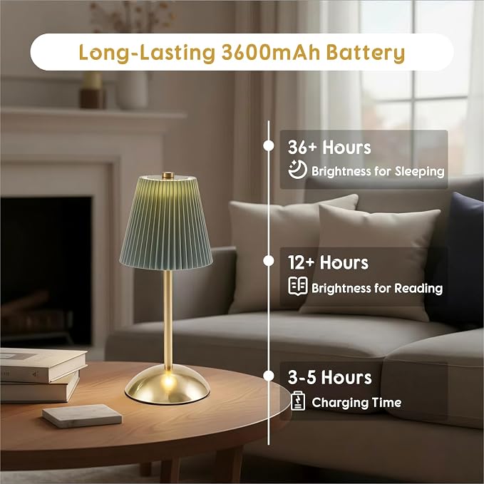 2-Pack LED Cordless Table Lamps, Green Rechargeable Battery Lamps | Mini Battery Operated Lamps, Dining Table Lamp Stepless Dimming, Small Touch Lamp for Mahjong Table, Nightstand (Gray-Green)
