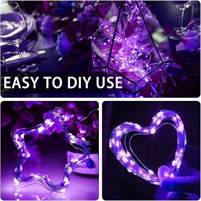 24 Pack Purple Fairy Lights Battery Operated, 7ft 20 LED Mini String Twinkle Lights for Easter Christmas Halloween Mason Jars Centerpiece Table Decorations (24, Purple)