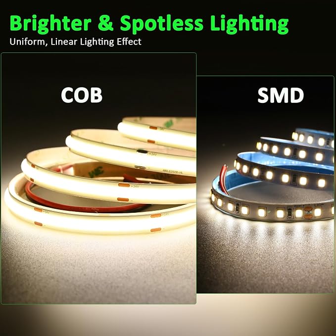 JOYLIT 50FT COB LED Strip Lights 24V 4000K Dotless 480LEDs/M Indoor IP20 | Consistent Brightness, CRI90+, Natural White, Dimmable, Cuttable, 3M Adhesive, For Bedroom, Cabinet (Power Supply Not Includ)