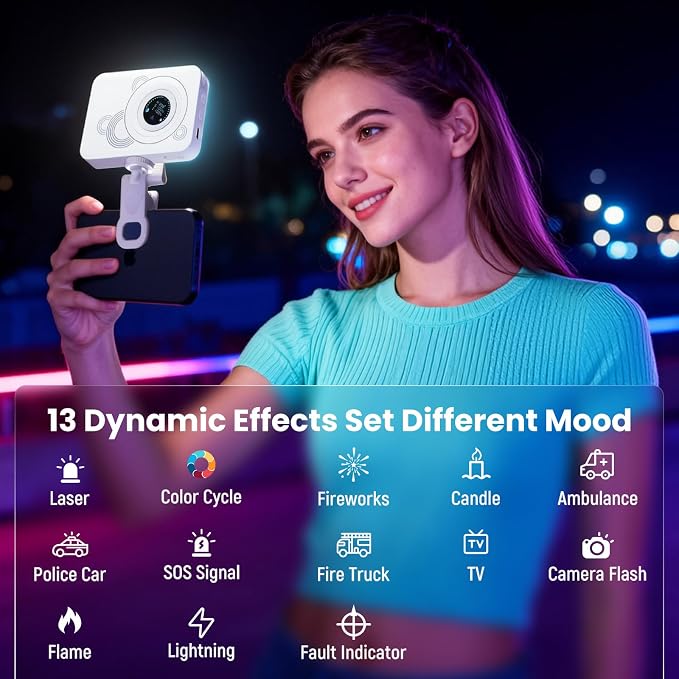 RGB Video Light, 80 LED Portable Camera Light, 360° Full Color Photography Lighting, 2700-7500K CRI 95+, 13 Light Modes for Phone, DSLR Video Recording, Vlog, YouTube Game Live Streaming