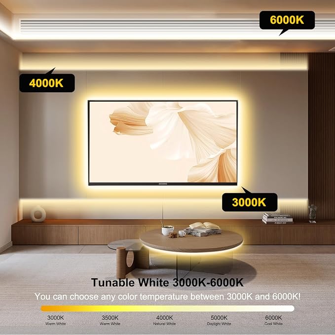 Pandery COB LED Strip Light,CCT Dimmable Strips Light,2700K-6500K,32.8ft/10m,8mm Wide,CRI90+ 24V LED Strips Kit with Bluetooth APP Control/Music Mode,for Bedroom,Kitchen,DIY Lighting