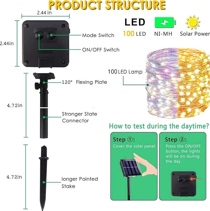 Solar Christmas String Lights Outdoor 2Pack 200LED, Warm White ⇋ Multicolor | Fairy Lights Waterproof, 8 Modes, Memory, Auto On/Off, Copper Wire Twinkle Lights for Outside Garden Tree Christmas Decor