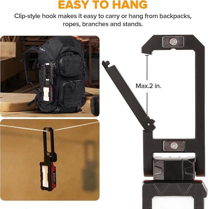 LUTEC Rechargeable Work Light, 1000 Lumens LED Magnetic Light with Magnetic Base and Hanging Hook，360°Rotate and 200°Swivel for Car Repair, Emergency and Camping (Red)