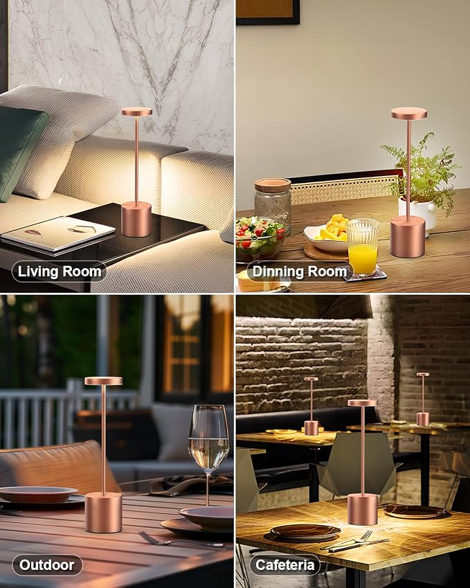Swinerton Cordless Table Lamps Rechargeable, Portable LED Desk Lamp, 5000mAh Battery Powered Wireless Table Light - 3 Color Dimmable Lighting for Restaurant Dining Patio Outdoor Bedroom(Rose Gold)
