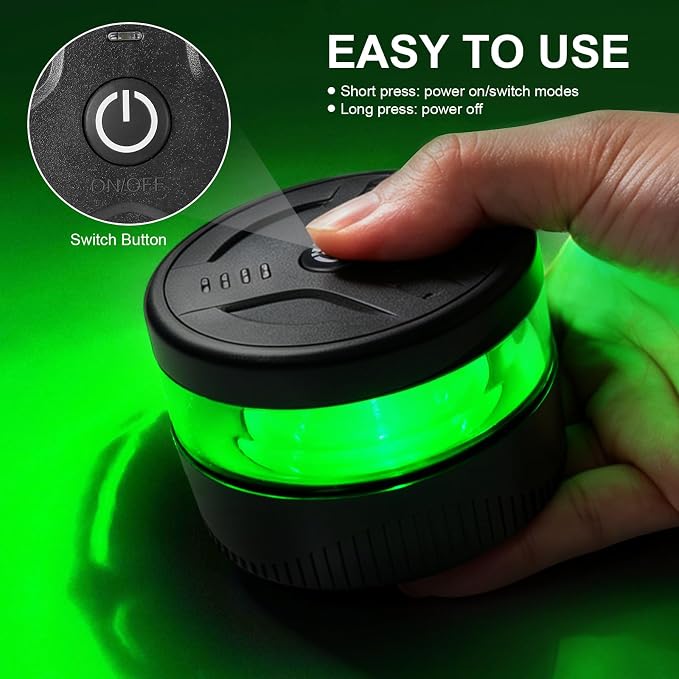 NeaLia Magnetic Wireless Beacon Light, USB-C Strobe Light, Green | Rechargeable, IP67 Waterproof, Emergency Flashing for Volunteer Firefighter, POV, EMS
