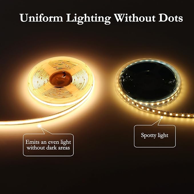 JOYLIT 12V COB LED Strip Light Waterproof 20FT/6M 2700K Warm White CRI 90+ 320LEDs/M Dotless Uniform Bright Dimmable LED Tape for Kitchen Cabinet, Counter, Shelf, Stair (LED Strip Only)