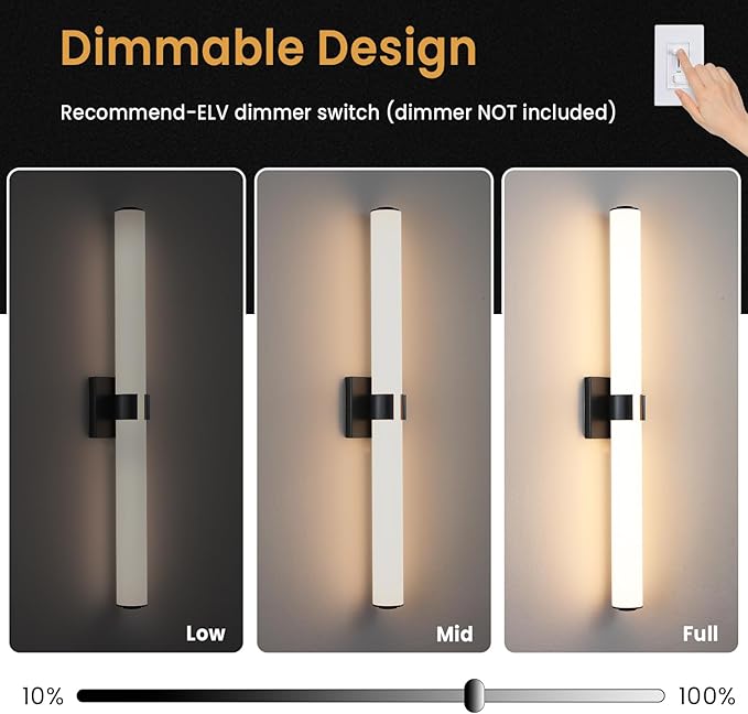 Black Bathroom Vanity Light Fixtures, 31 inch Modern Bathroom Light Fixtures Over Mirror Sconce Lighting 28W 3000K LED Dimmable Vanity Light Bar for Mirror Bedroom Living Room