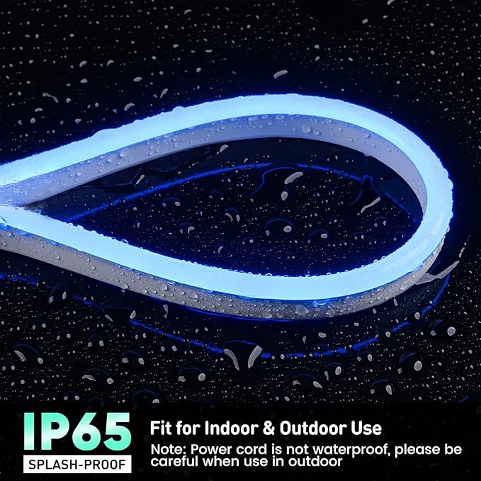 GZBtech Flexible LED Neon Rope Lights 66FT,AC 110-120V Waterproof Strip Light, 120 LEDs/M Cuttable Connectable Neon Lighting for Indoor Outdoor Home Decor/Commercial Building Use-Blue 20M, ETL Listed
