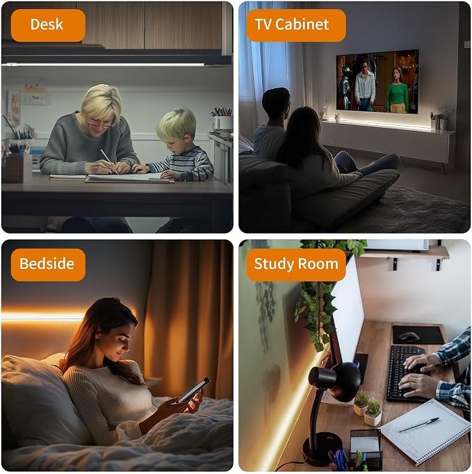 Smart Under Cabinet Lights, 40in Plug in Under Cabinet Lighting with Handwave Sensor, Bright Dimmable 5 Color Temp Stick on Closet Light, Slim Cuttable Under Counter Lights for Kitchen Desk Shelf