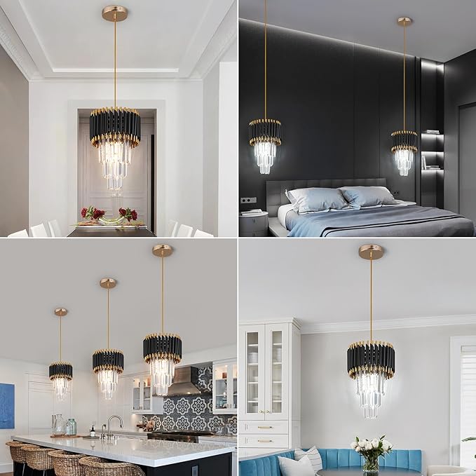 Crystal Chandelier Gold Pendant Light Fixtures Modern Round Crystal Pendant Light for Kitchen Island D9'' Luxury Hanging Light for Dining Room LED Light with Bulb for Bedroom Living Room