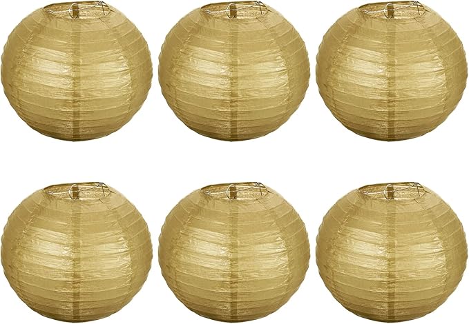 PATIKIL 8 Inch Paper Lanterns, 6 Pack Round Folding Hanging Lamp Shade for Wedding Home Party Festival Celebration, Gold