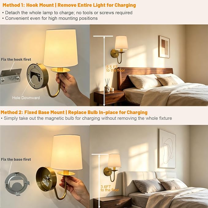 Rechargeable Wall Sconces Set of 2, 10000mAh Magnetic LED Bulb Wall Lights, 9 RGB Colors 3 CCT Dimmable, Battery Operated Cordless Wall Scone Lamp for Bedroom Living Room Home Decor