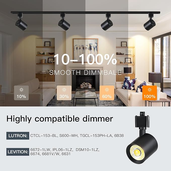 5 Color 12-Light Track Lighting Kit with 13FT H Track Rail, Black | 10W Dimmable LED Track Lighting Fixtures Ceiling Spotlight 800LM, CRI90, Floating Canopy Connector Included for Installation