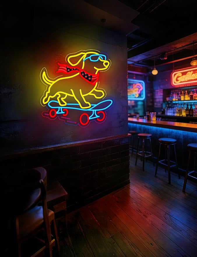 Dachshund Gifts, Dachshund Skateboarding Dog Neon Sign for Wall Decor, Weiner Dog Lover Gifts, Cool Cute LED Light Wall Art for Living Room Bedroom Bar Man Cave Game Room (Dachshund)