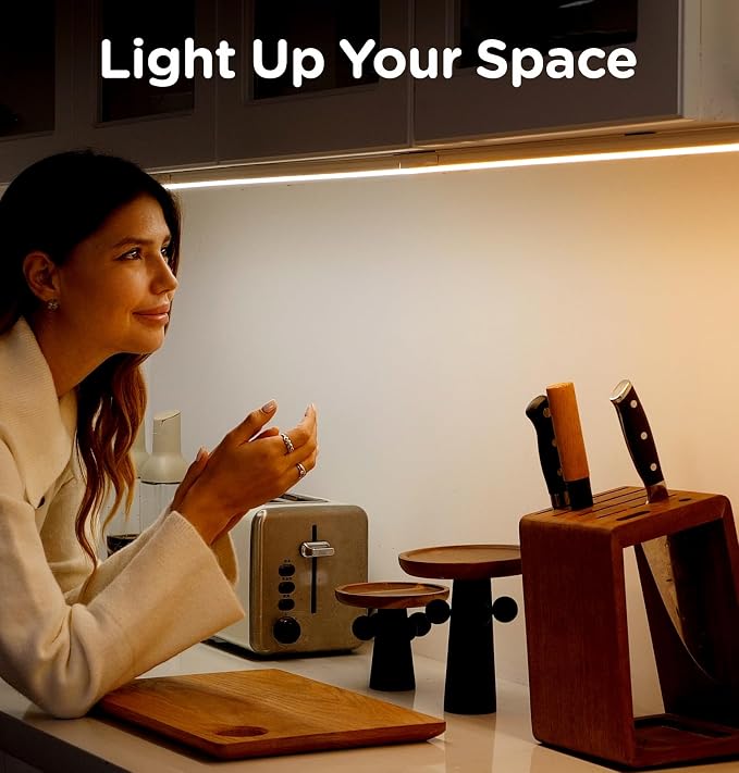 Under Cabinet Lighting Plug in, Dimmable 3CCT 3000/4000/5000K AC120V Super Bright Ultra Slim Linkable LED Counter Lights for Kitchen, Shelf, Closet, Cupboard, White 32 inch 1Pack