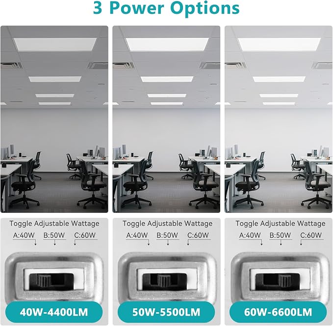 2x4 LED Flat Panel Light – 12 Pack | 3 Wattage 40W/50W/60W & 4 CCT 3K/4K/5K/6K Selectable, 0-10V Dimmable, 4400LM/5500LM/6600LM, ETL Listed, 100-277V