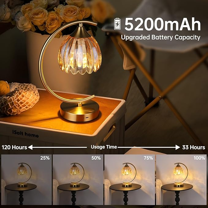 Tulip Table Lamp, 5200mAh Cordless Touch Control Table Lamp with 3 Color Temps & Stepless Dimming, Rechargeable Battery Table Lamp for Living Room, Bedroom, Office, Shelf (Amber Tulip)