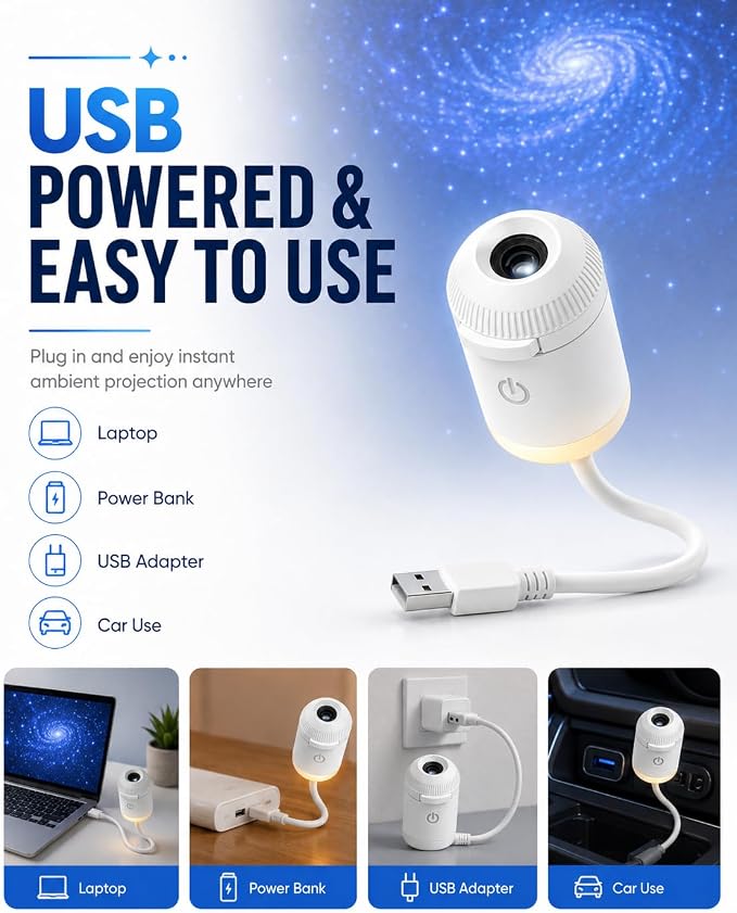 HD Smart Dynamic 5D Holographic Night Light Projector, Starry Sky Galaxy Projection Lamp with 360° Flexible Gooseneck, Touch Control Dimmable Star Projector for Bedroom (24 Projection Films)
