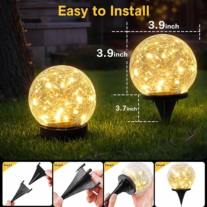 SyouHome Solar Garden Lights Outdoor Waterproof, Landscape Garden Decor | 12 Pack, Auto On/Off Cracked Glass Ball Light, Warm White Solar Globe Lights for Pathway/Patio/Lawn/Yard & Gardening Gift