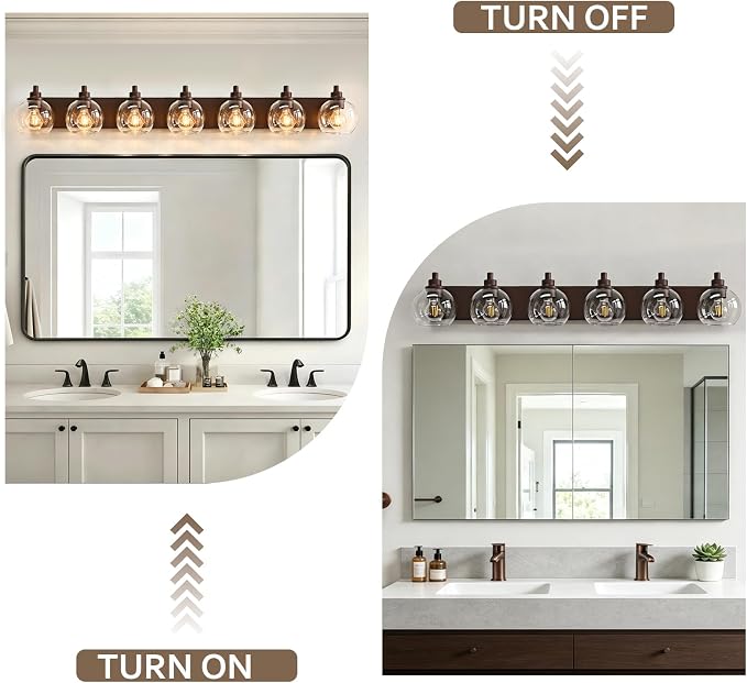 IZORRO Bathroom Light Fixtures, 6-Light Oil Rubbed Bronze Vanity Light, Modern Wall Sconces with Globe Clear Glass Shade, Vanity Lighting Fixtures Over Mirror,E26 Bulb Socket