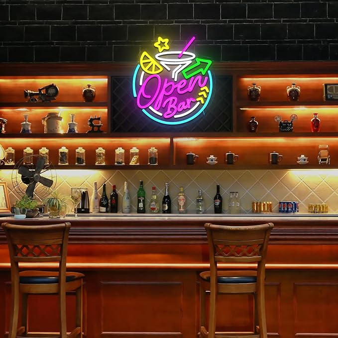 Open Bar Neon Sign for Wall Decor Dimmable 13.78" x 12.6" Led Open Sign for Cocktails Bar Neon Light for Business Home Pub Man Cave Beer Party Cocktail Club Shop Decoration